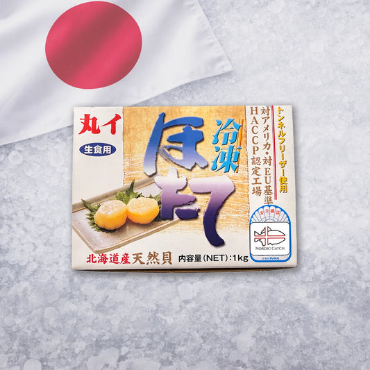 One-kilogram bulk box of wild Japanese Hokkaido U10 scallops