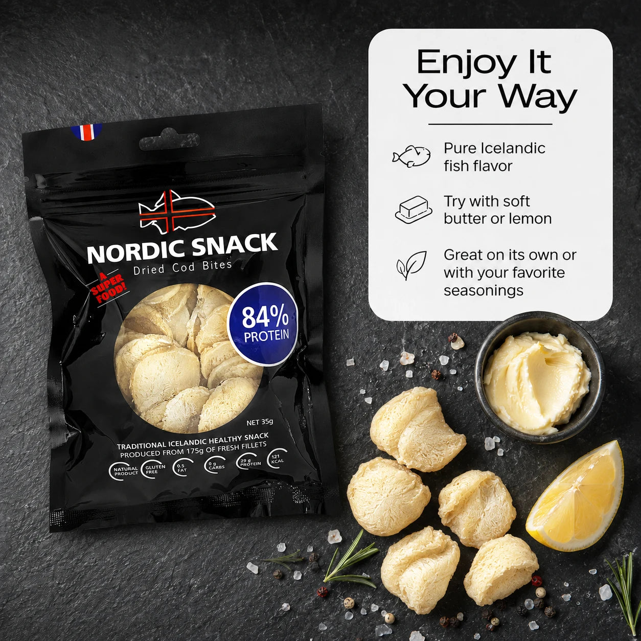 Dried Fish Bites, Hardfiskur Nordic Snack