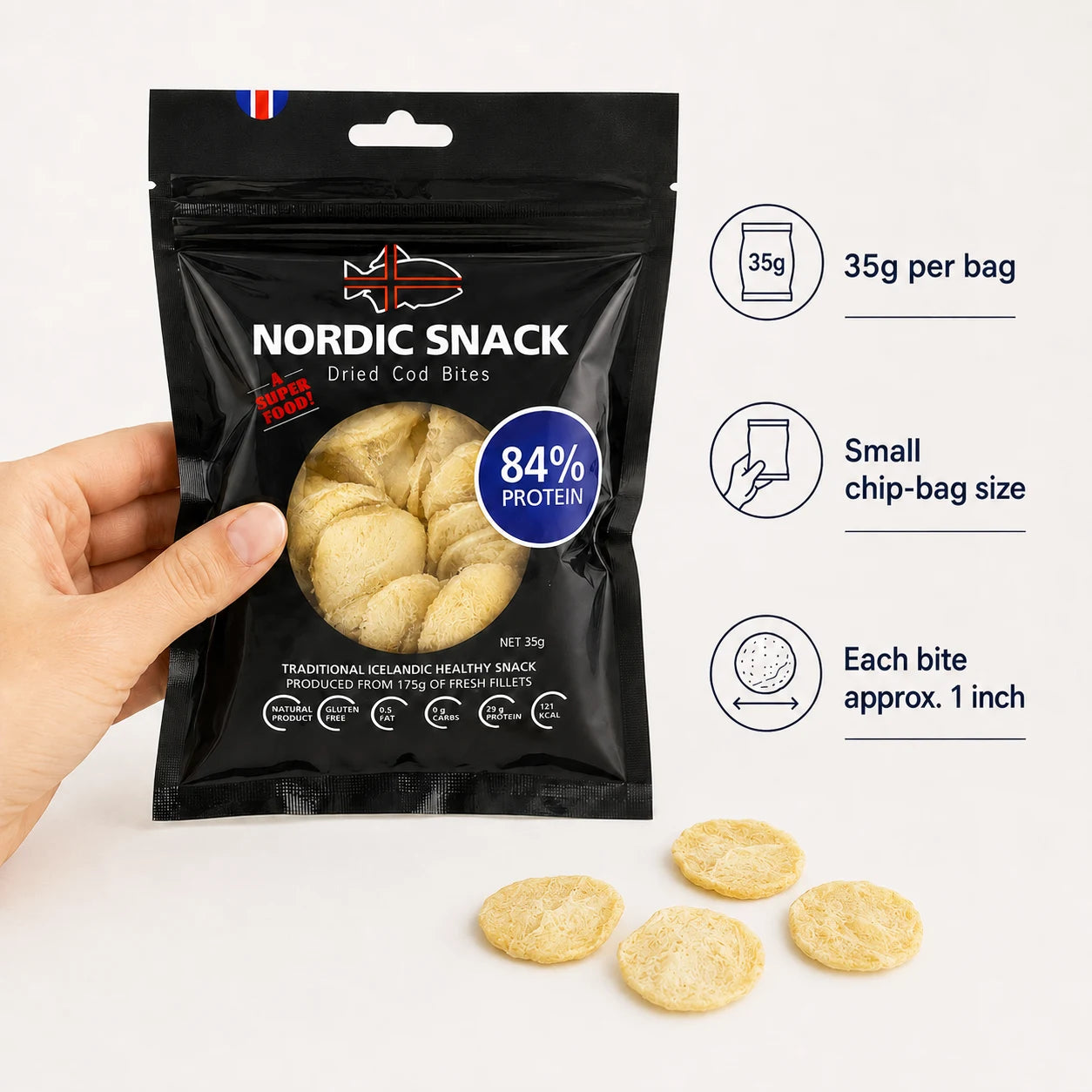Dried Fish Bites, Hardfiskur Nordic Snack