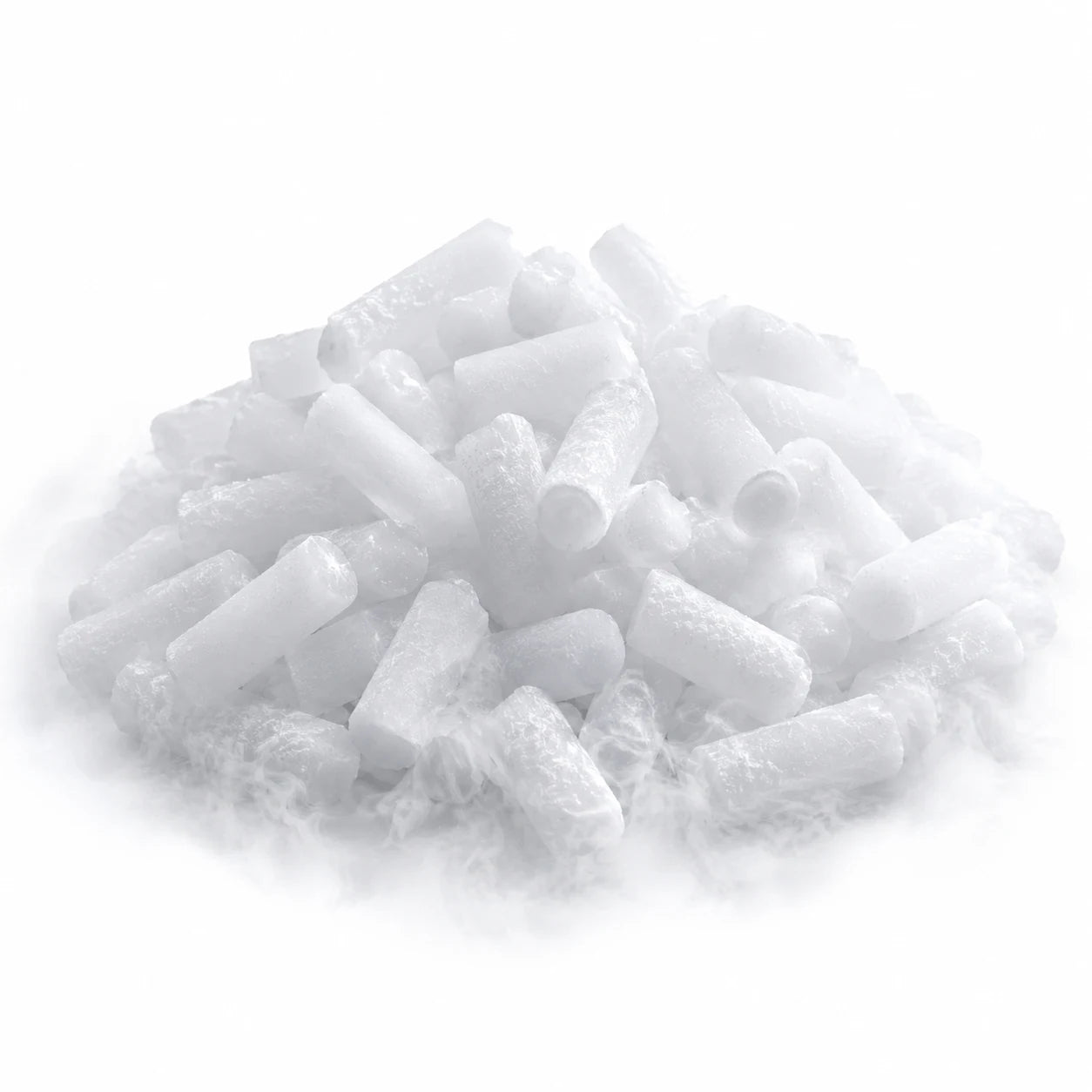 a bed of dry ice pellets