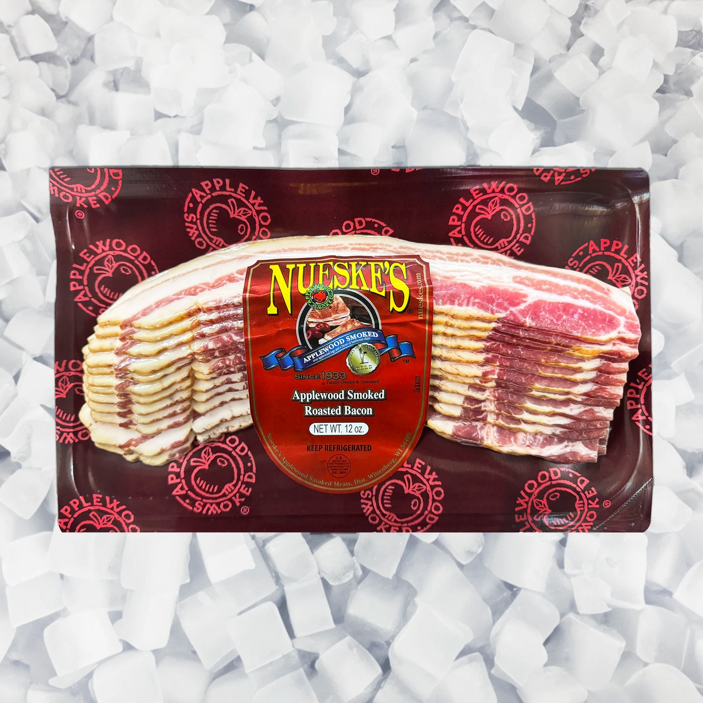 Pack of Nueske bacon on a bed of ice