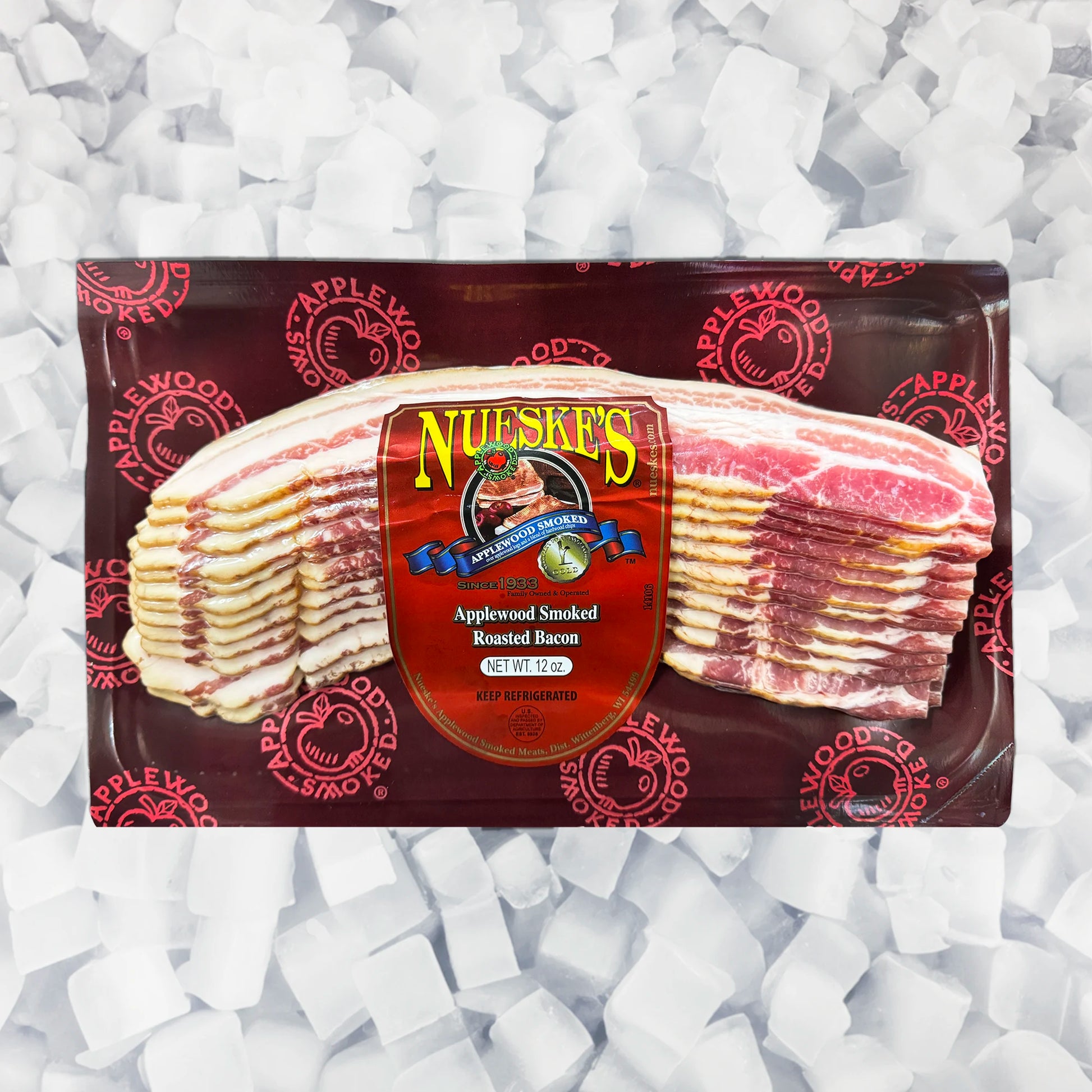 Pack of Nueske bacon on a bed of ice