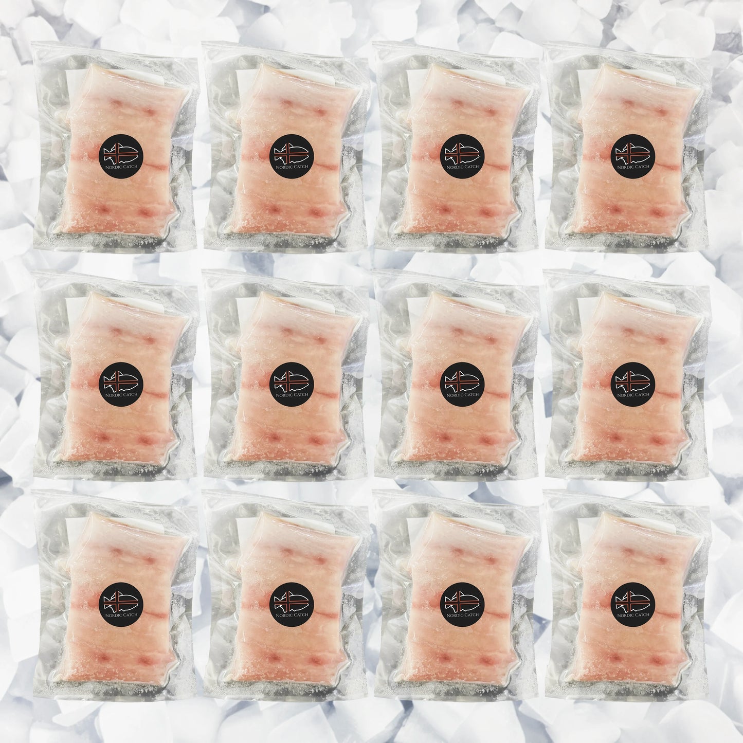 Multiple packages of Mahi Mahi raw fish with a brand logo on a white background
