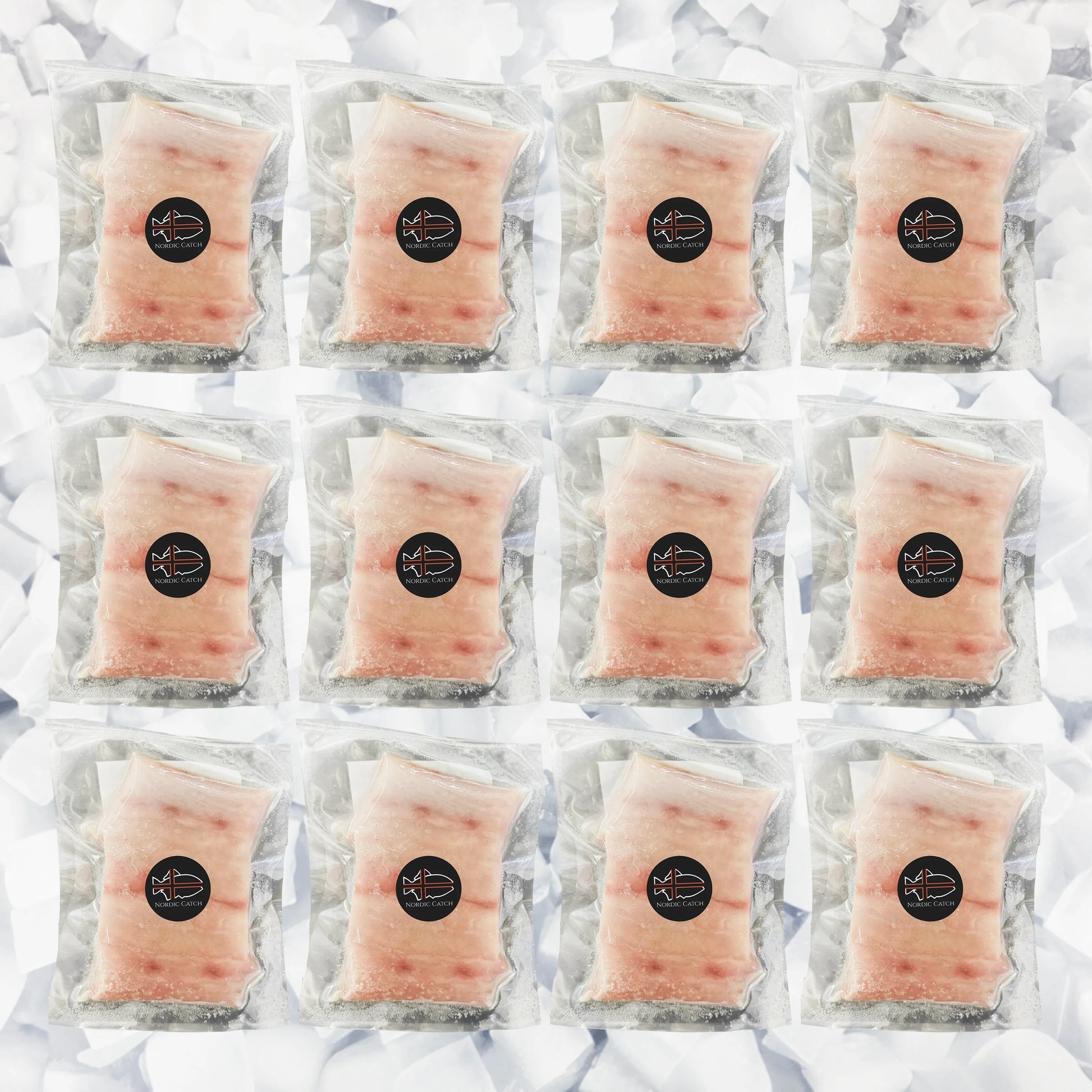 Multiple packages of Mahi Mahi raw fish with a brand logo on a white background
